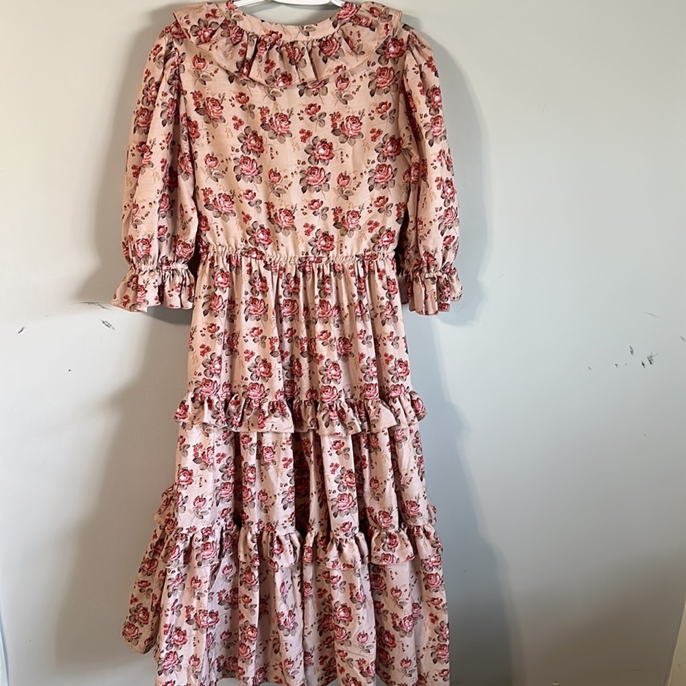 Jessakae Collection Midi Blush Ruffle Flower Vintage Drawstring Waist Dress - Picture 3 of 16